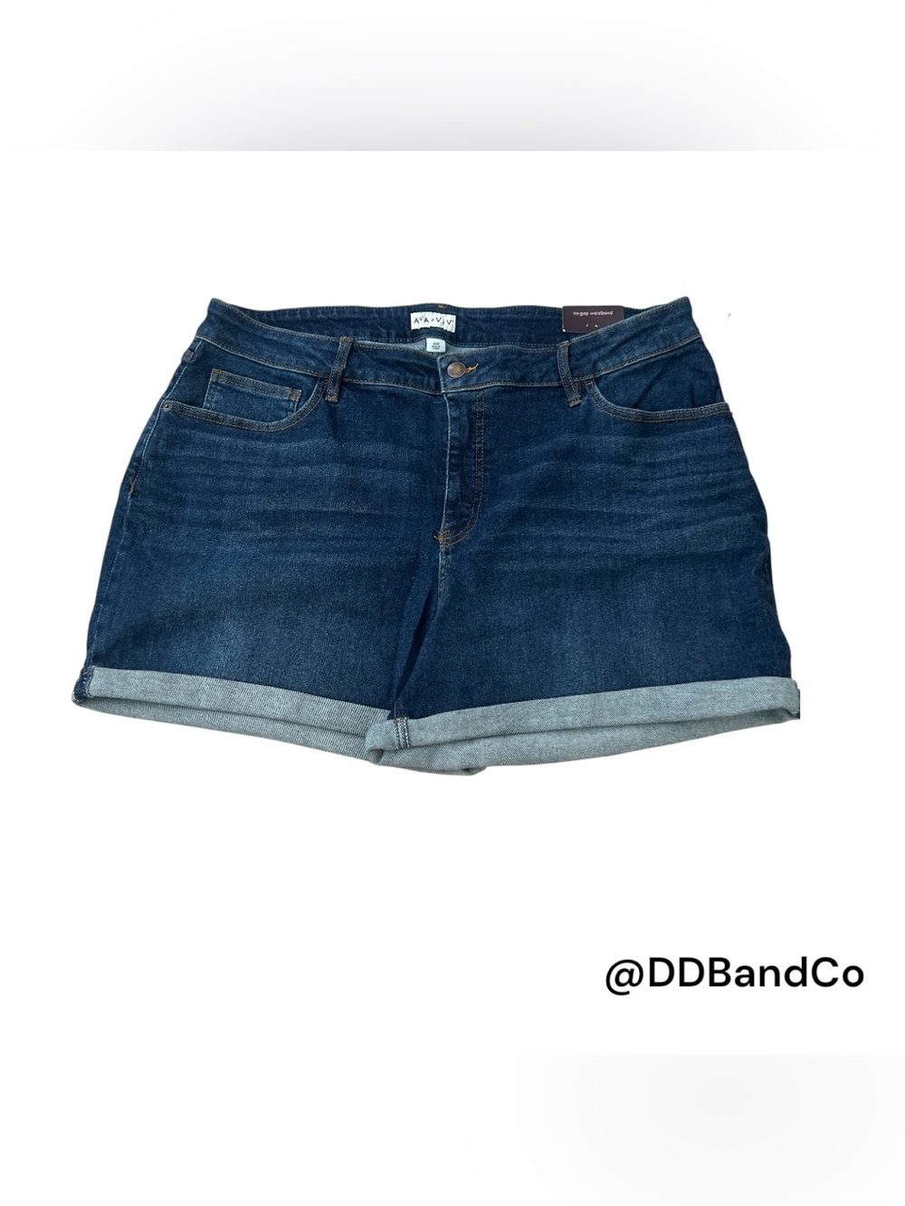 AVA & VIV High Rise Midi Denim Roll-Hem Women’s Shorts 4"